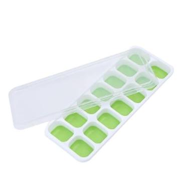 Imagem de Forma De Gelo Retangular 14 Cubos Com Tampa Rígida E Fundo Flexível De Silicone (Verde)