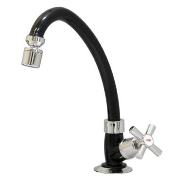 Imagem de TORNEIRA ACQUAFAM BICA ALTA E MÓVEL BANCADA PARA COZINHA PRETA E CROMADA – FAME