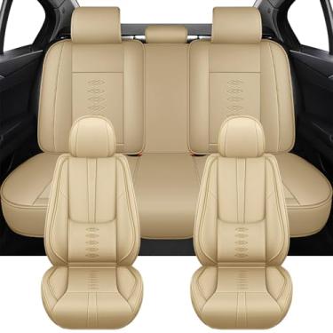 Imagem de Capa de assento de carro completa de couro napa para 5 assentos, protetor de assento de carro universal à prova d'água com cinto de segurança de bolso de armazenamento compatível, capa de assento de