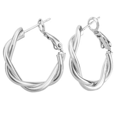 Imagem de Brincos Twist para Mulheres, Brincos Argola Twisted com Design Espiral Moda Joias Metal Misto Presentes e Acessórios Decoração (Prata)