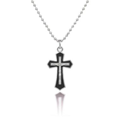 Imagem de Bittrend Jewels Colar com pingente religioso de cruz crucifixo de Jesus Cristo em tom prateado com incrustação de esmalte para homens e mulheres - várias cores, Small, Metal, Sem Pedra Preciosa