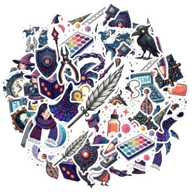 Imagem de 35 peças de adesivos de recompensa de professor de magia com tecnologia de galáxia de bruxaria, cósmico, para celular, guitarra, notebook, mala, copo, guitarra, laptop, capacete, skate