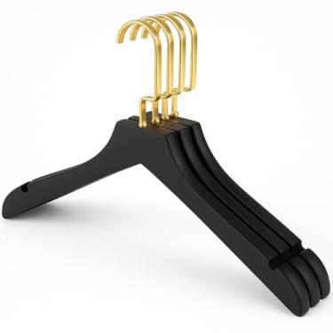 Imagem de Cabide de Madeira Marfim, Branco ou Preto com Gancho Metal Italiano Dourado Premium (50, Preto)