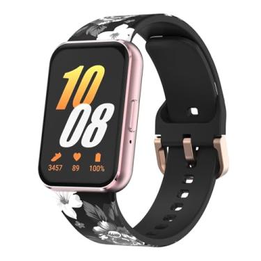 Imagem de Pulseira de silicone para Samsung Galaxy Fit3 xDfind com fivela dourada impressa (fundo preto com flores cinzas)