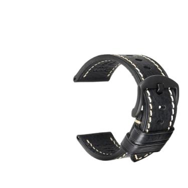 Imagem de Pulseira de couro para relógio - Pulseira de couro bovino de flor integral (fivela B preta, 26 mm)