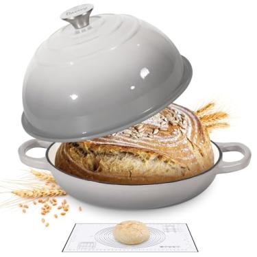 Imagem de Davivy Forno holandês esmaltado de 5,5 qt para assar pão fermentado com tampa, forma redonda de ferro fundido de 25 cm com tampa, forno holandês de fermento de ferro fundido, com tapete de silicone