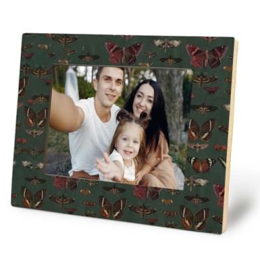 Imagem de Likjad Moldura para fotos de borboleta verde escura, 12 x 18 cm, decoração de casa temperamental, moldura de madeira de mariposa escura para casa, quarto, mesa, mesa, decoração de parede