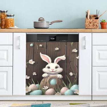 Imagem de ATTX Capa de ímã de lava-louças de coelho fofo de Páscoa, 58,4 cm C x 66 cm A, decoração da capa da máquina de lavar louça, decalques de armário doméstico e eletrodomésticos adesivos #167