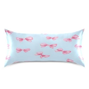 Imagem de Blueangle Fronha de cetim com laços rosa pequenos para cabelo e pele, fronha de seda, tamanho king (50,8 x 101,6 cm) - Capas de almofada de cetim refrescantes com fecho de envelope (252)