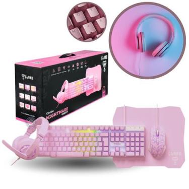 Imagem de Kit Gamer Nightmare Candy Clanm Rosa Mouse Fone Teclado Mousepad