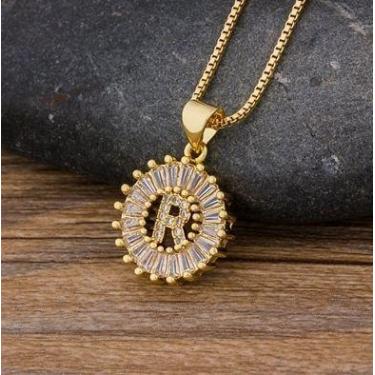 Imagem de Colar Dourado Letra Inicial Strass Brilhante Nome - DCXAM