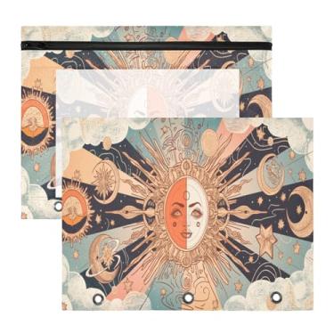 Imagem de Blueangle Bolsa para lápis de sol e lua para fichário de 3 anéis, 2 pacotes com bolsa de lápis com janela transparente para documentos com zíper para escritório (249)
