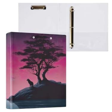 Imagem de Blueangle Fichário de 3 anéis de lobo solitário uivando com prancheta e 2 bolsos - Organizador de documentos decorativos de 3 cm para escritório, suprimentos para reuniões (794)