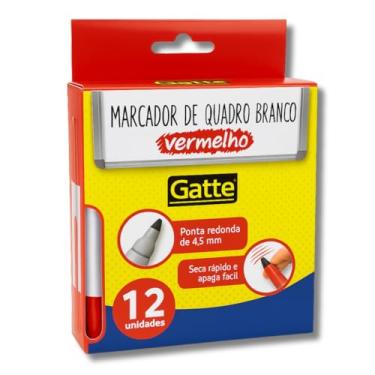 Imagem de Marcador de Quadro Branco Canetão, Cor Vermelho, Ponta Redonda 4.5mm, Seca Rápido e Apaga Fácil, 12 Unidades