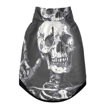 Imagem de SEHANY Casaco de cachorro com tatuagem de caveira para cães pequenos, superquente à prova de vento, jaqueta de inverno macia e aconchegante para clima de neve fria com coleira para animais de