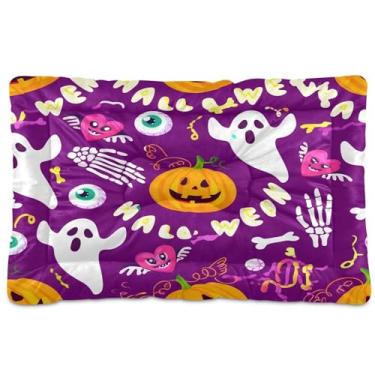 Imagem de SEHANY Cama de cachorro fantasma Halloween Boo Cama de gato com fundo antiderrapante, cama de canil, colchão macio para animais de estimação, lavável para cães pequenos, médios e grandes, gatos, 91 x