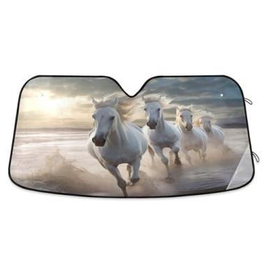 Imagem de ATTX White Horses Para-brisa Carro Corrida Para-brisa 144.8 cm x 80.0 cm Escudo Solar Universal com Proteção UV, Auto Dobrável Persiana Frontal para Sedans SUVs Caminhões #300