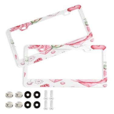Imagem de SEHANY Molduras de placa de carro rosa dos namorados, capas de moldura de placa de carro de alumínio à prova de ferrugem com orifícios elípticos e parafusos serve para veículos padrão dos EUA tamanho