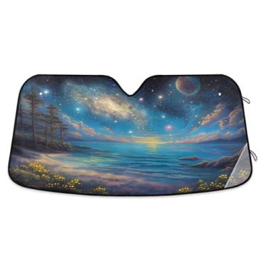 Imagem de ATTX Bela cena de praia pára-brisa de carro 134,6 cm x 59,7 cm escudo solar universal com proteção UV, persiana de janela frontal automática dobrável para sedãs SUVs caminhões #42