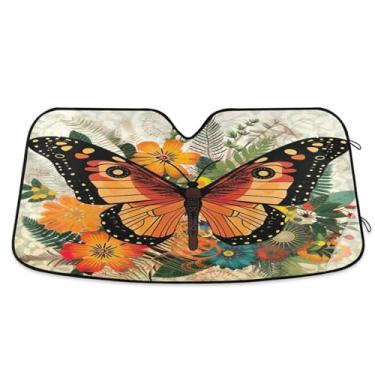 Imagem de ATTX Para-brisa de carro borboleta laranja 144.8 cm x 80.0 cm escudo solar universal com proteção UV, persiana de janela frontal automática dobrável para caminhões Sedans SUVs #840