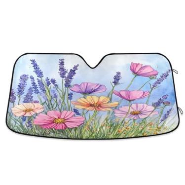 Imagem de ATTX Linda aquarela flores silvestres pára-brisas para carro 144.8 cm x 80.0 cm escudo solar universal com proteção UV, persiana de janela frontal automática dobrável para sedãs SUVs caminhões #208