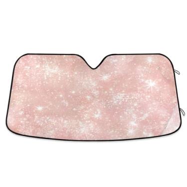 Imagem de ATTX Para-brisa de carro com textura de glitter rosa 144.8 cm x 80.0 cm Escudo solar universal com proteção UV, persiana de janela frontal automática dobrável para caminhões Sedans SUVs #296