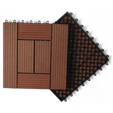 Imagem de Azulejos de deck interligados 30 x 30 cm, piso externo azulejos de madeira de acácia, piso de pátio à prova d'água deck para varanda quintal, uso interno e externo F 11 peças