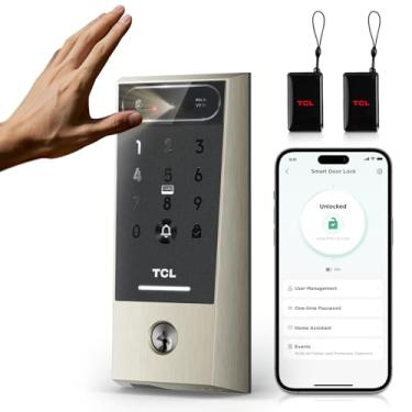 Imagem de TCL Trava inteligente D2 Pro com reconhecimento de veias da palma, fechadura de porta de entrada sem chave com aplicativo, senha, chaves e código temporário, campainha embutida, trava automática