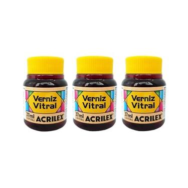 Imagem de Kit 3 Verniz Vitral Acrilex Amarelo Pêssego 547 37ml – Acabamento Brilhante para Vidro, Copos, Garrafas, Vasos, Cerâmica e Porcelana