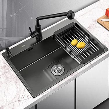 Imagem de HGTRH Lava-louças de cozinha com torneira embutida, lava-louça e escorrer, lavatório na cozinha, incluindo escorredor de esgoto e conjunto de ralo, sobre bancada, baixo balcão ou arrumado