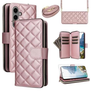 Imagem de Asuwish Capa de telefone para Samsung Galaxy S25 Plus S25+ 5G capa carteira com protetor de tela de vidro temperado alça porta-cartão suporte PU zíper celular S25Plus 25S + S 25 25+ SM-S936U feminino