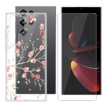 Imagem de Capa para Oukitel C61 Pro (6,9 polegadas) Capa de telefone + protetor de tela - Capa protetora de silicone capa protetora de silicone transparente adiciona cinto de vidro temperado 9H proteção de