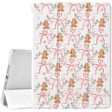 Imagem de CozyNestCY Linda capa de Natal com laço de gengibre para iPad de 10 polegadas com folhas de árvore de Natal para iPad Auto Sleep/Wake antiderrapante à prova de choque capa estética traseira TPU macia