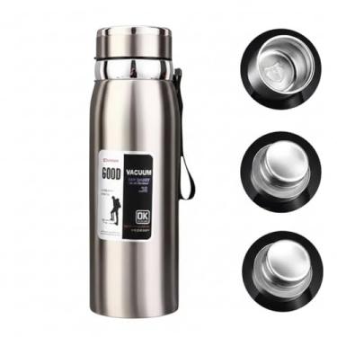 Imagem de Garrafa Térmica Aço Inox 1L Água Gelada Quente C/Vedação Academia Trilha Passeio (Prata)