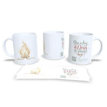 Imagem de Caneca Decorativa com Mensagem 'Que a Esperança Visite Seu Dia', Porcelana Branca, Design Floral Verde e Bege com Laço, QR Code (23206)