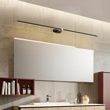 Imagem de GZZBMY Luz LED para espelho de banheiro, luz de parede moderna, arandelas lineares de faixa longa, luminárias de parede de alumínio, para sala de estar, quarto, armário (luz neutra preta + dourada, 68