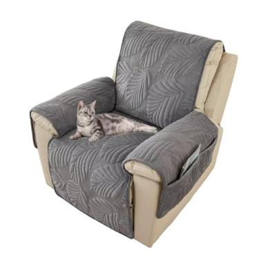 Imagem de AMZTOP Capa para cadeira reclinável cinza macia, 1 peça de folhas de palmeira de 60 cm, capa reclinável de veludo de microfibra premium que permanece no lugar para crianças, cães, gatos, impermeável