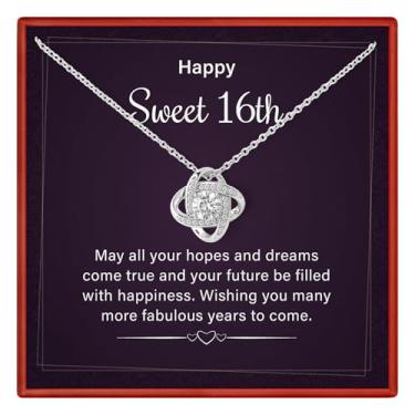 Imagem de Jewelayer Colar de prata esterlina Happy Sweet 16 para 16 anos, Happy Sweet Sixteen Bday Card Gift Ideas Colar com cartão de mensagem e caixa de presente para mulheres jovens de 16 anos., Aço