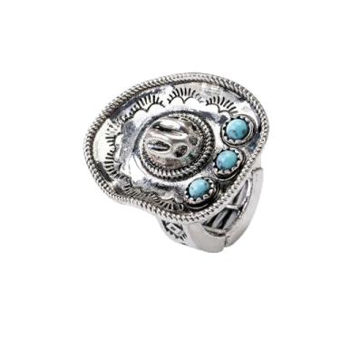 Imagem de Chapéu de caubói ocidental vintage turquesa anel feminino cowgirl jeans fantasia fantasia acessório ajustável anéis elásticos rodeio amizade ajuste confortável faixa de dedo boho joias country
