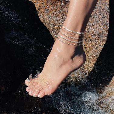 Imagem de Tornozeleiras femininas à prova d'água, prata, leve, com elos cubanos, conjunto de tornozeleiras, joias femininas fofas de verão e praia