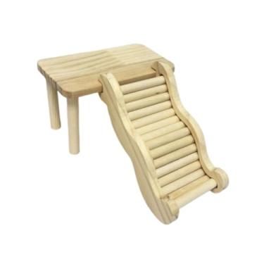 Imagem de Fenteer Plataforma de madeira para hamster com escada removível, brinquedo para escalada, esconderijo ideal para degus anões e outros pequenos animais de, S Table and S Ladder