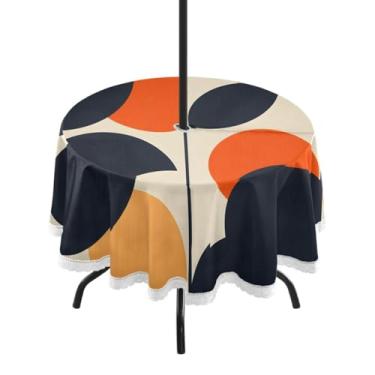 Imagem de CEBUGI Toalha de mesa redonda para uso ao ar livre, estampa floral, impermeável, com furo Umberlla, capa de mesa lavável para pátio, cozinha, sala de jantar, 152 cm