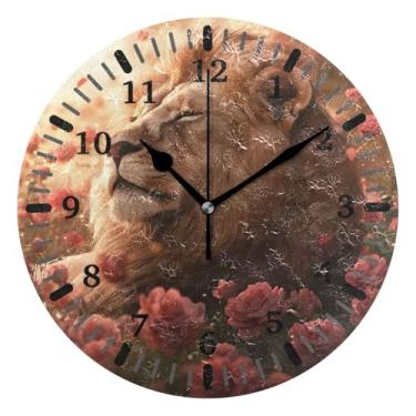 Imagem de CEBUGI Relógio de parede rosa leão operado por bateria, relógios de parede silenciosos sem tique-taque para cozinha, banheiro, quarto, escritório, decoração 25,4 cm