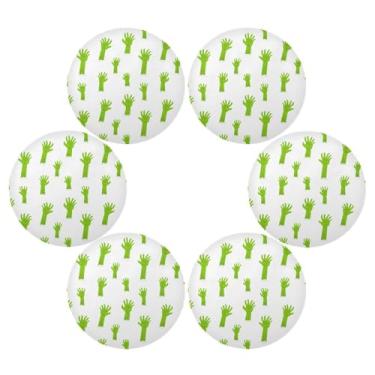 Imagem de Wassud Jogo americano conjunto de 6 tapetes de mesa redondos verdes de zumbi para cozinha e jantar tapetes laváveis resistentes ao calor para decoração de mesa 39 cm