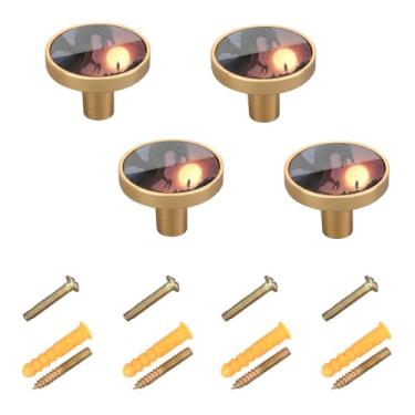 Imagem de Wassud Pacote com 4 maçanetas grandes de armário de dragão de fogo preto puxadores e puxadores redondos para móveis de 3,6 cm puxadores de gaveta de cômoda dourada de cozinha