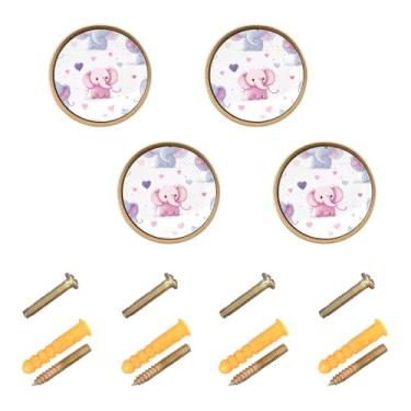 Imagem de Wassud Elefantes coloridos fofos pacote com 4 maçanetas de armário redondas para móveis puxadores e puxadores de gaveta de cômoda de cozinha de 3 cm