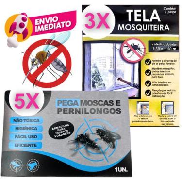 Imagem de Combo Tela Mosquiteiro Janela E Pega Mosca Adesivo Repelente Mosca Mos
