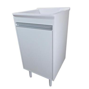 Imagem de Tanque de Lavar Roupa Fibra 20L com Gabinete MDF Pequeno Entregue mont