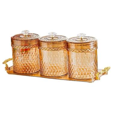 Imagem de Bothyi Pote para armazenamento de alimentos com bandeja, suporte para gaveta, tampa hermética, utensílio de cozinha e reutilizável, organizador de, Âmbar