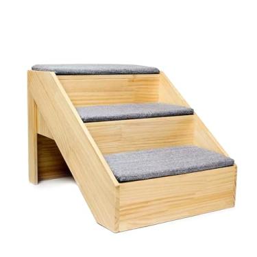Imagem de Degrau De Madeira Maciça Para Animais De Estimação Com 3 Degraus Antiderrapantes, Rampa De Escalada Segura Para Cães E Gatos De Pequeno Porte, Ideal Para Camas, Sofás Ou Superfícies Altas